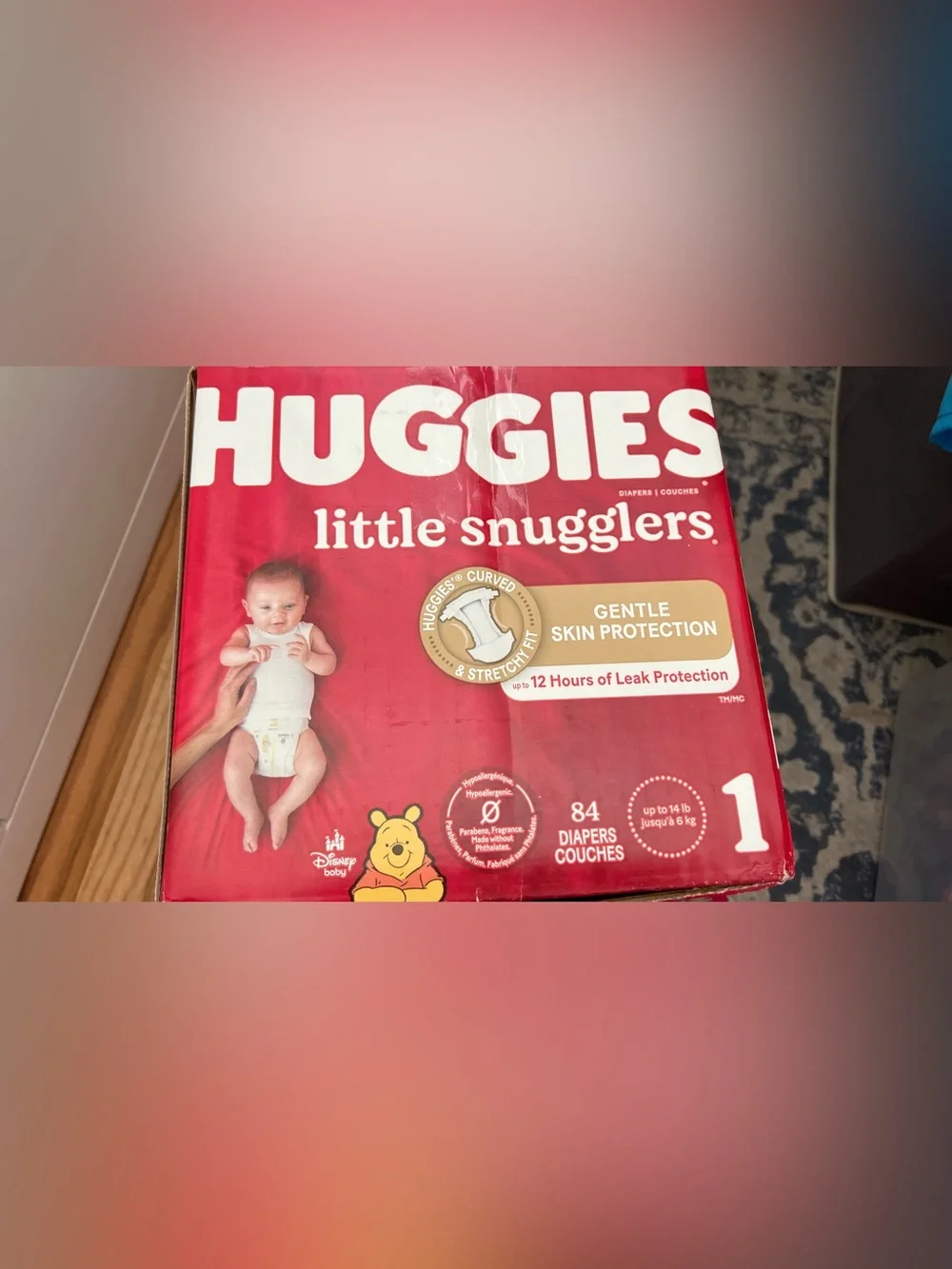 Unopened box of Little Snugglers Size 1 Diapers - Red Pack 84 Diapers